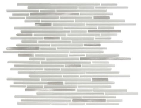 12 X12 White Linear Glass Tile With Silver Metal Accents Contemporary Mosaic Tile By