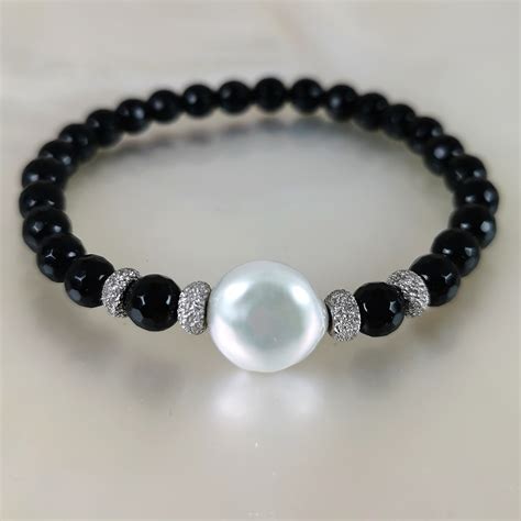 Bracelet Ag Onyx Et Fwp Lastique Mercuri Gioielli