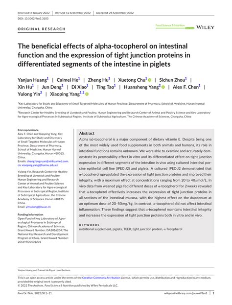 Pdf The Beneficial Effects Of Alpha‐tocopherol On Intestinal Function