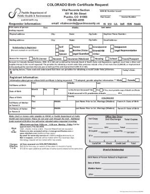 Fillable Online County Pueblo Get COLORADO Birth Certificate Request