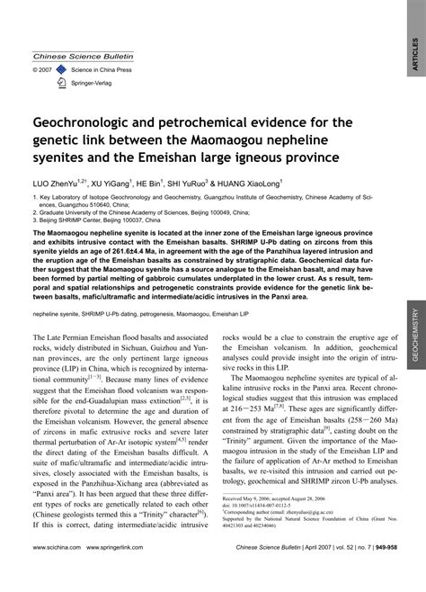 Pdf Geochronologic And Petrochemical Evidence For The Genetic Link