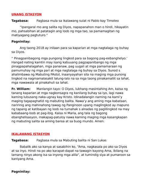 Istasyon GUIDE UNANG ISTASYON Tagabasa Pagbasa Mula Sa Ikalawang