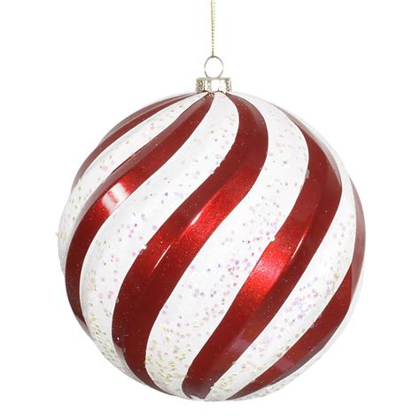 6 Inch Matte Glitter Swirl Christmas Ball Ornament Red White M112073