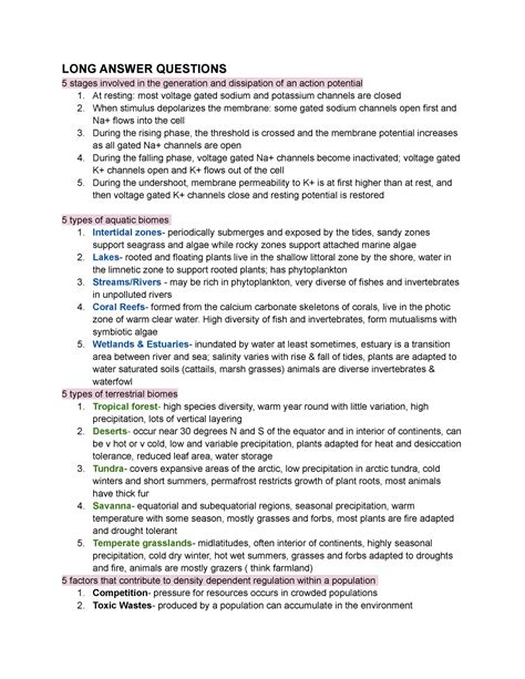 BIO 191 Final Exam Study Guide LONG ANSWER QUESTIONS 5 Stages