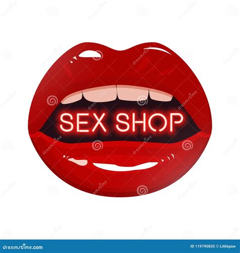 Sex Shop Logo Neon Text Red Lipstick Mouth Vector Illustration Stock