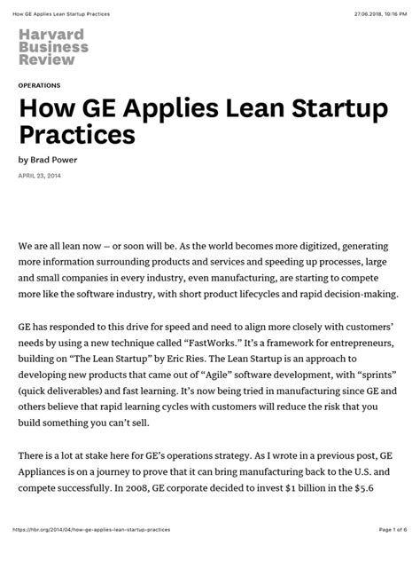 How GE Applies Lean Startup Practices | PDF | Lean Startup | Startup ...
