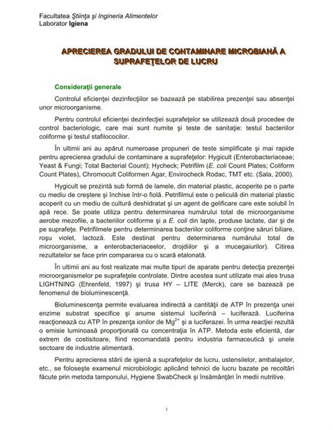 Pdf Lab Aprecierea Gradului De Contaminare Microbiana A