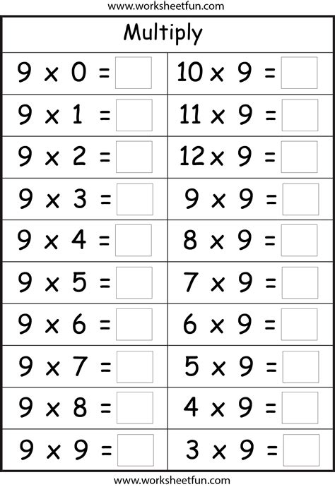 Free printable multiplication worksheets 9 times table - sidetere