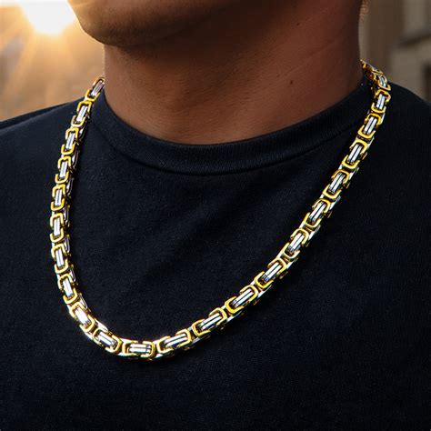 8mm Gold And Silver Titanium Steel Byzantine Chain Helloice