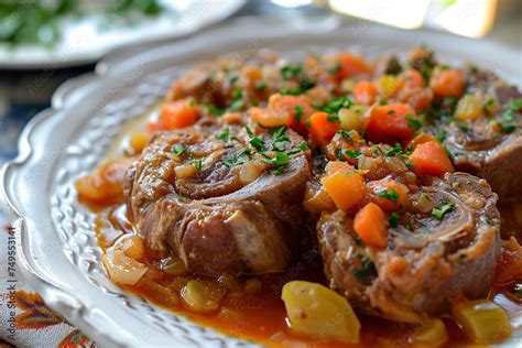 A Plate Of Ossobuco Alla Milanese A Classic Milanese Dish Made With