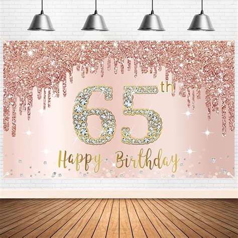 65th Birthday Banner Backdrop Rose Gold Happy 65th Birthday Backdrop ...