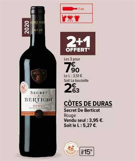 Promo Secret De Berticot Rouge Côtes De Duras chez Carrefour Contact