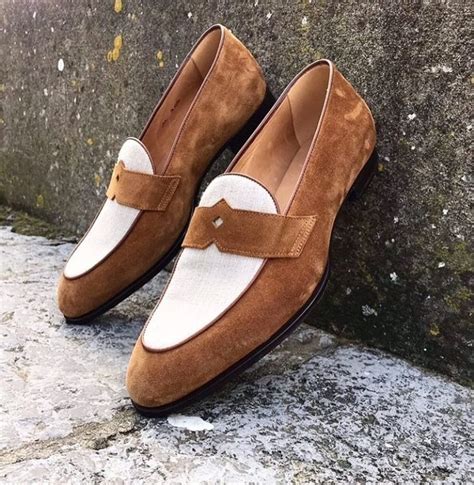 Two Tone Brown White Cont Moccasin Loafer Suede Leather Slip Ons