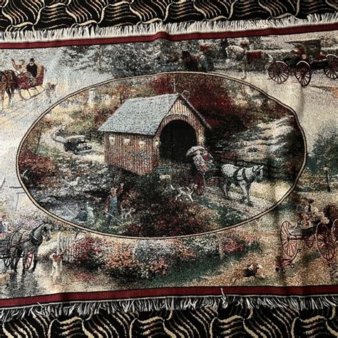 Thomas Kinkade Accents Rare Thomas Kinkade Tapestry Throw Country