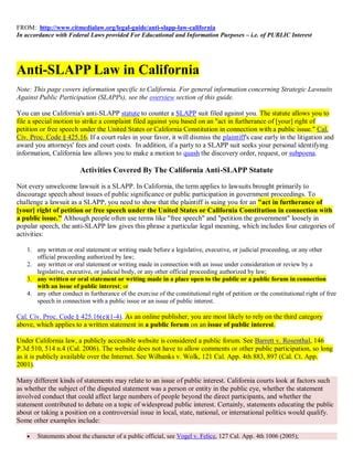 Anti Slapp Law Of California PDF