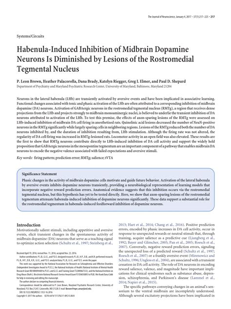 PDF Habenula Induced Inhibition Of Midbrain Dopamine Neurons Is