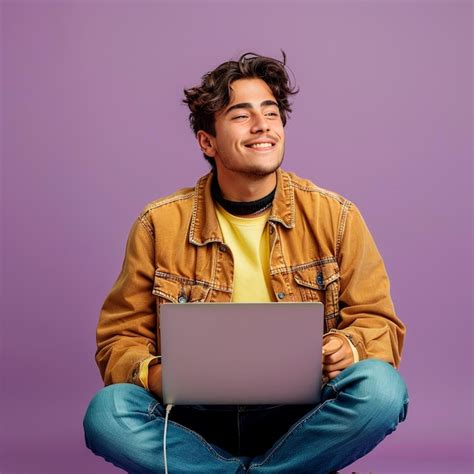 Premium Photo A Man Wearing A Brown Jacket And A Yellow Shirt Sits On