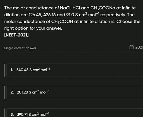 The Molar Conductance Of Nacl Hcl And Ch Studyx