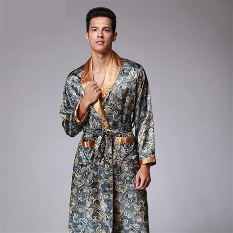 2019 Mens Summer Paisley Print Silk Robes Male Senior Satin Sleepwear