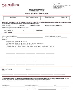 Fillable Online 2019 2020 DEGREE AUDIT FORM Bachelor Of Science Fax