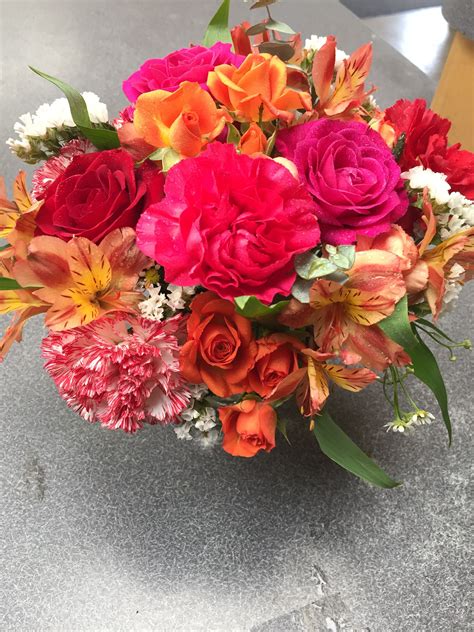 Pink And Orange Bouquet Of Hot Pink Carnation Orange Orchid Orange