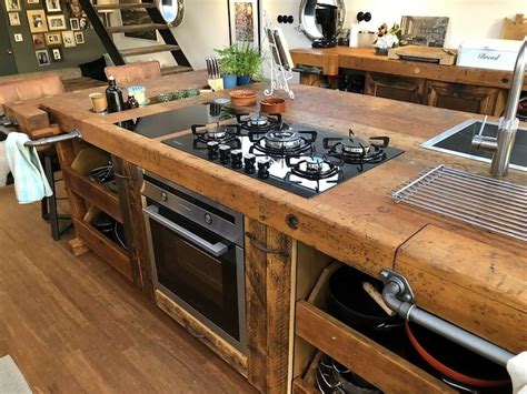 INDUSTRIAL Style Kitchen Island Entirely in Solid Wood - Etsy