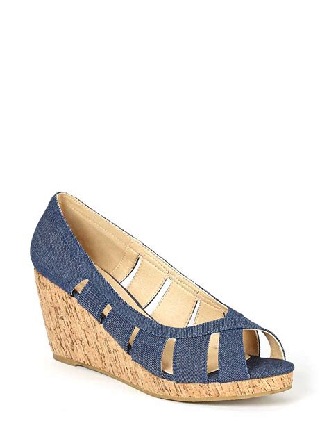 Wide Width Open Toe Denim Wedge Shoes Penningtons