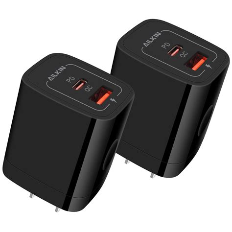 Ailkin 20w Pd Type C Charger Block 2pcs Usb C And Usb A Qc3 0 Dual Wall Charger Fast Charge