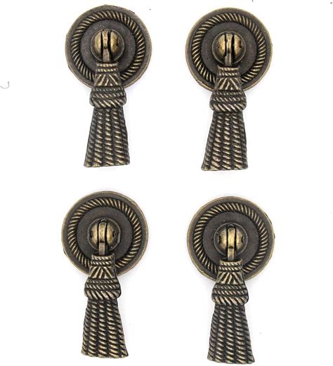 4 Pcs Vintage Tassel Pendant Pulls Antique Brass Pulls Knob Handles For Cabinet Cupboard