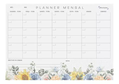 Bloco Planner Mensal Floral Folhas Tamanho A Parcelamento Sem Juros