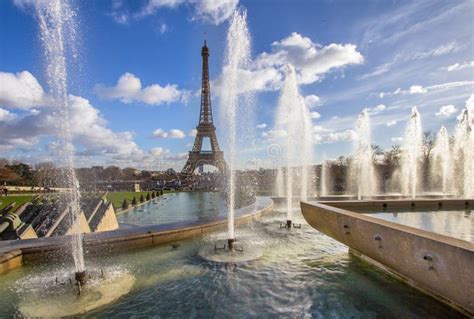 Eiffel Tower And Fountain At Jardins Du Trocadero Paris Stock Photo