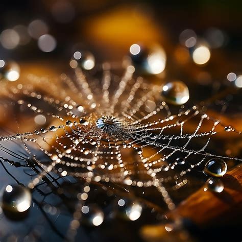 Premium Photo Water Droplets On A Spiderweb In The Morning Mist