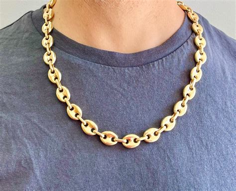 14K Yellow Gold Puffed Mariner Link Chain Necklace 12MM Etsy