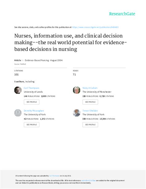 Pdf Nurses Information Use And Clinical Decision Making The Real