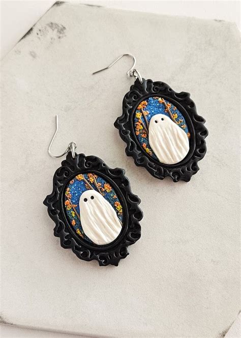 Halloween Ghost Earrings Spooky Cute Dangles Handmade Fall Clay