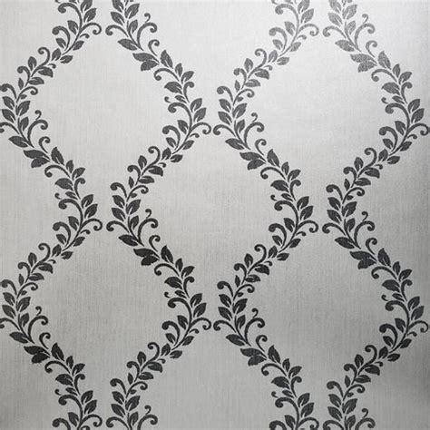 305030 Glitter Embossed White Silver Grey Diamond Floral Wallpaper ...