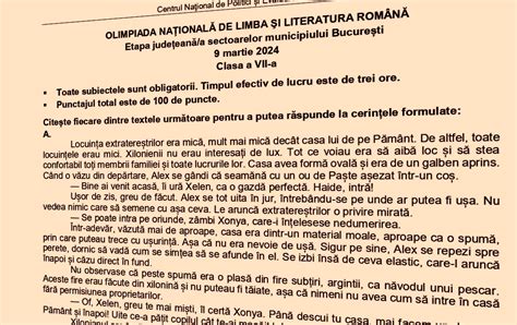 Olimpiada județeană de limba română 2024 subiecte și bareme Textele