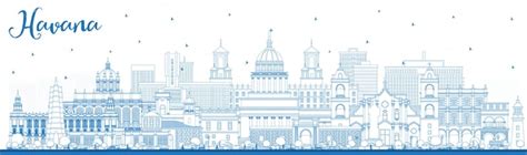 Premium Vector | Outline Havana Cuba City Skyline with Blue Buildings