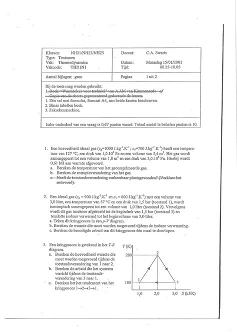 Tentamen 15 Januari 2001 Vragen En Antwoorden Klassen NH2L NH22 NH2