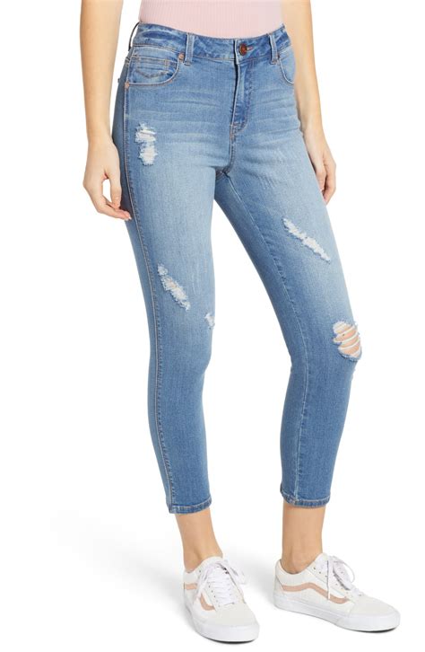 1822 Denim Distressed High Waist Crop Skinny Jeans Carlie Nordstrom