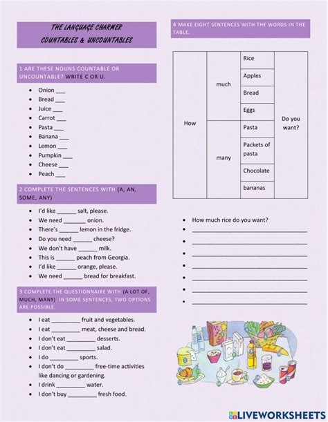 Countables And Uncountables Activity For Basic English As A Second