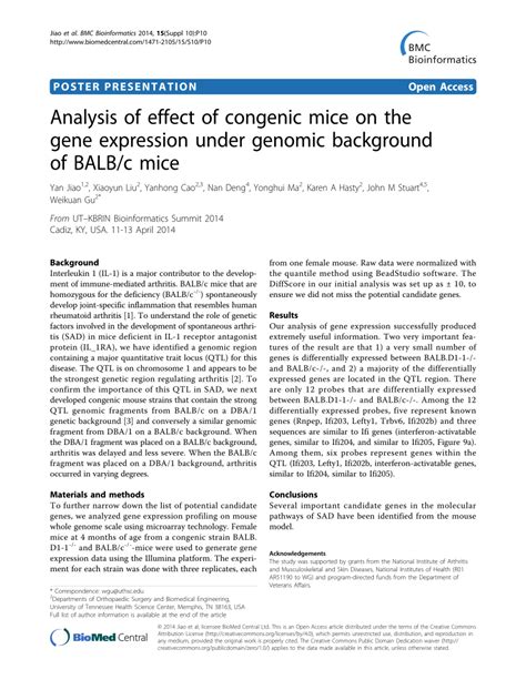 PDF Analysis Of Effect Of Congenic Mice On The Gene Expression Under