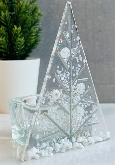 Christmas Tealight Decoration Fused Glass Christmas Tree Tea Light Holder Etsy Uk Glass