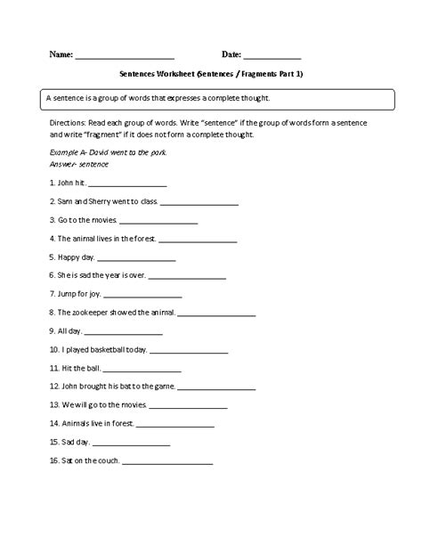 Sentences Worksheets | Simple Sentences Worksheets