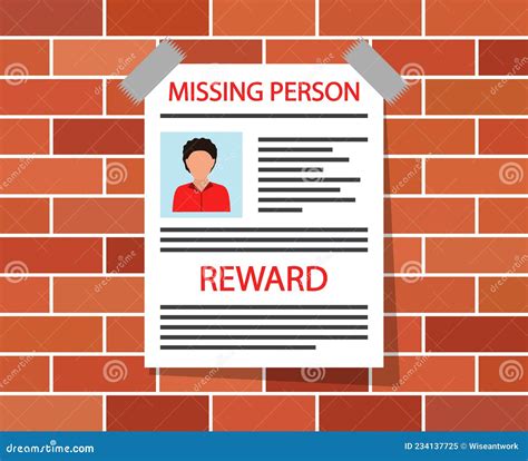 Missing Person Poster. Wanted, Disappeared And Lost Person. Notice On ...