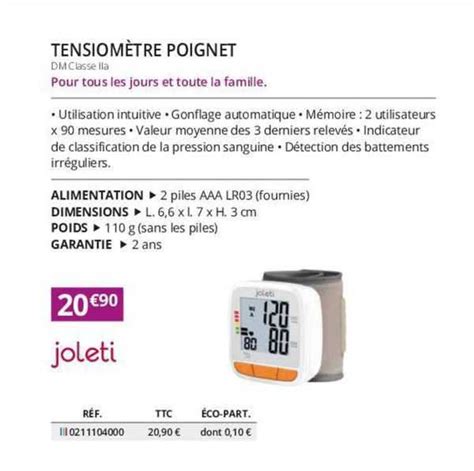 Promo Tensiomètre Poignet Joleti chez Distri Club Médical iCatalogue fr