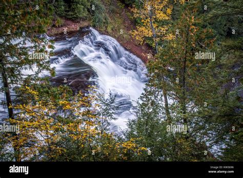 Michigan Upper Peninsula Autumn Waterfall Landscape Agate Falls In The