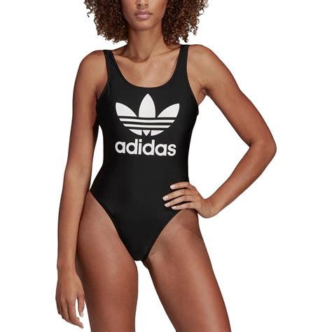 Adidas Originals Womens Trefoil Black High Leg One Piece Swimsuit S