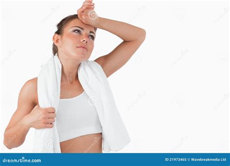 Atletic Female Wiping Sweat Off Her Forehead Stock Image Image Of