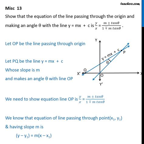 Misc 13 Equation Of Line Passing Through Origin Making Angle